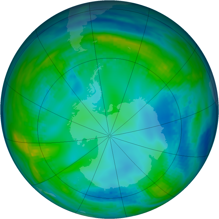 Antarctic ozone map for 21 May 1991